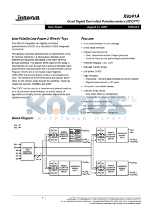 X9241AMSIZ datasheet - Quad Digital Controlled Potentionmeters (XDCP)