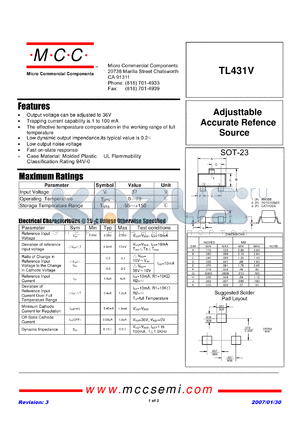 TL431V datasheet - Adjusttable Accurate Refence Source