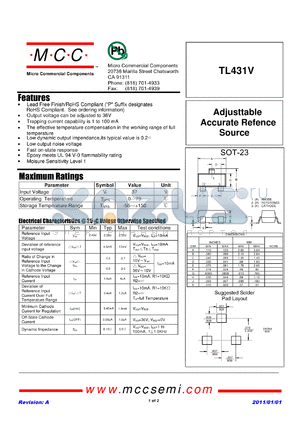 TL431V datasheet - Adjusttable Accurate Refence Source