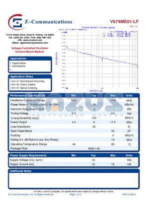 V674ME01-LF_10 datasheet - Voltage-Controlled Oscillator Surface Mount Module