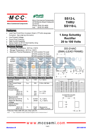 SS12-L datasheet - 1 Amp Schottky Rectifier 20 to 100 Volts