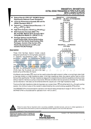 SN54ABT374W datasheet - OCTAL EDGE-TRIGGERED D-TYPE FLIP-FLOPS WITH 3-STATE OUTPUTS