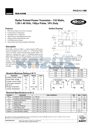 PH1214-110M datasheet - Radar Pulsed Power Transistor - 110 Watts,1.20-1.40 GHz, 150ms Pulse, 10% Duty