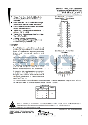 SN54ABT5400A datasheet - 11-BIT LINE/MEMORY DRIVERS WITH 3-STATE OUTPUTS