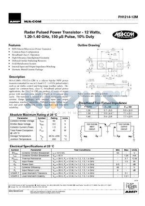 PH1214-12M datasheet - Radar Pulsed Power Transistor - 12 Watts,1.20-1.40 GHz, 150 mS Pulse, 10% Duty