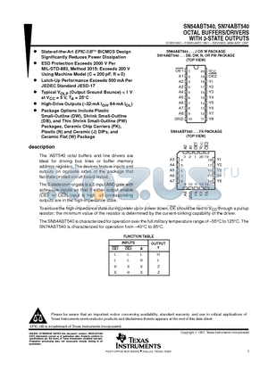 SN54ABT540J datasheet - OCTAL BUFFERS/DRIVERS WITH 3-STATE OUTPUTS