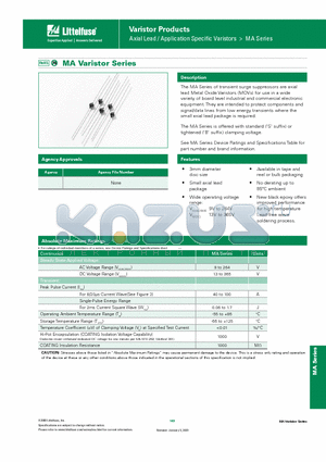 V68MA3A datasheet - Axial Lead / Application Specific Varistors