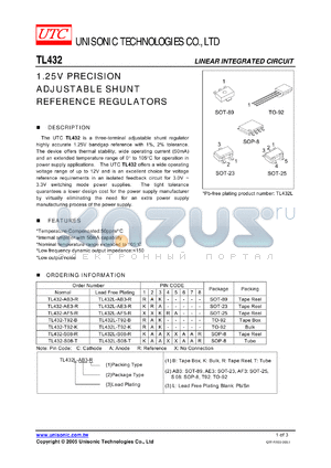 TL432-AF5-R datasheet - 1.25V PRECISION ADJUSTABLE SHUNT REFERENCE REGULATORS