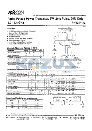 PH1214-3L datasheet - Radar Pulsed Power Transistor, 3W, 2ms Pulse, 20% Duty 1.2 - 1.4 GHz