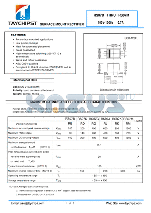 RS07G datasheet - SURFACE MOUNT RECTIFIER