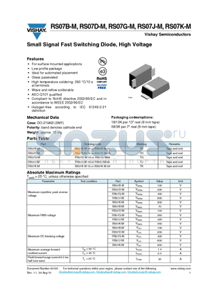 RS07G-M datasheet - Small Signal Fast Switching Diode, High Voltage