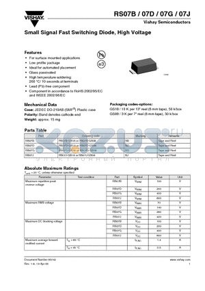 RS07J datasheet - Small Signal Fast Switching Diode, High Voltage