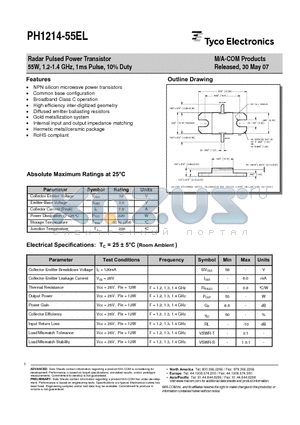 PH1214-55EL_07 datasheet - Radar Pulsed Power Transistor 55W, 1.2-1.4 GHz, 1ms Pulse, 10% Duty