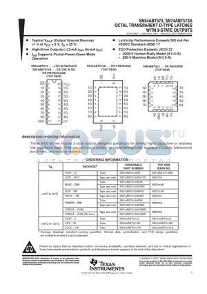 SN54ABT573FK datasheet - OCTAL TRANSPARENT D-TYPE LATCHES WITH 3-STATE OUTPUTS