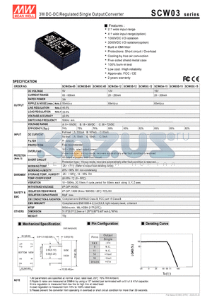 SCW03 datasheet - 3W DC-DC Regulated Single Output Converter