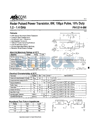 PH1214-8M datasheet - Radar Pulsed Power Transistor, SW, loops Pulse, 10% Duty 1.2 - 1.4 GHz