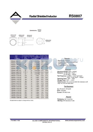 RS0807-102K-RC datasheet - Radial Shielded Inductor