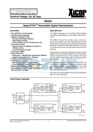 X9241MVI datasheet - Quad E2POT Nonvolatile Digital Potentiometer