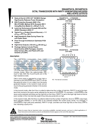 SN54ABT657AFK datasheet - OCTAL TRANSCEIVERS WITH PARITY GENERATORS/CHECKERS AND 3-STATE OUTPUTS