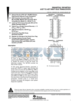 SN54ABT833FK datasheet - 8-BIT TO 9-BIT PARITY BUS TRANSCEIVERS