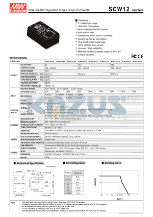 SCW12 datasheet - 12W DC-DC Regulated Single Output Converter