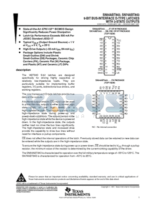 SN54ABT843JT datasheet - 9-BIT BUS-INTERFACE D-TYPE LATCHES WITH 3-STATE OUTPUTS