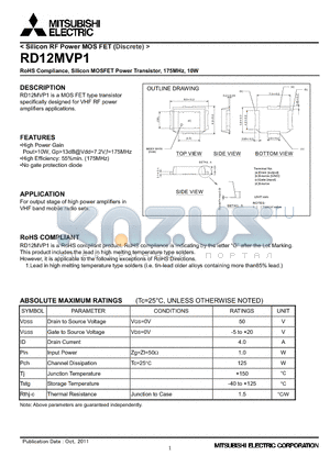RD12MVP1 datasheet - RoHS Compliance, Silicon MOSFET Power Transistor, 175MHz, 10W