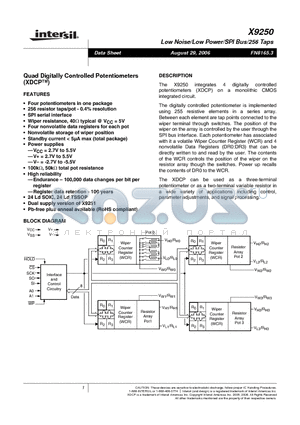 X9250TS24I datasheet - Quad Digitally Controlled Potentiometers