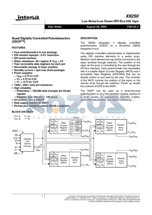 X9250TS24I-2.7 datasheet - Quad Digitally Controlled Potentiometers