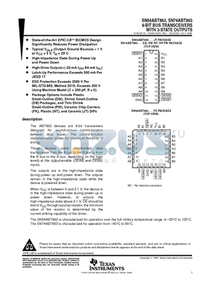 SN54ABT863JT datasheet - 9-BIT BUS TRANSCEIVERS WITH 3-STATE OUTPUTS