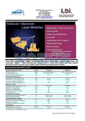 SCW1301-100R datasheet - Telecom / Datacom Laser Modules