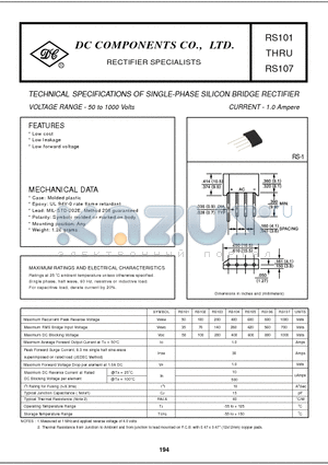 RS101 datasheet - TECHNICAL SPECIFICATIONS OF SINGLE-PHASE SILICON BRIDGE RECTIFIER