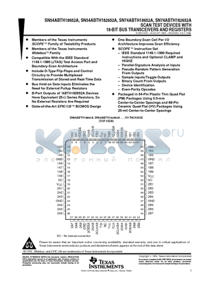 SN54ABTH182652A datasheet - SCAN TEST DEVICES WITH 18-BIT BUS TRANSCEIVERS AND REGISTERS