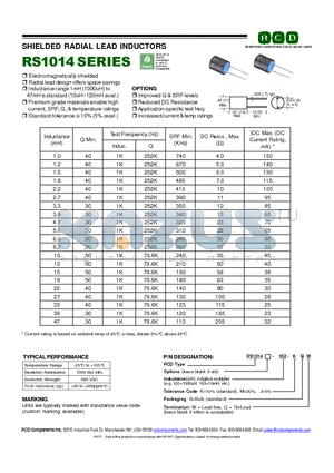 RS1014-102-KBQ datasheet - SHIELDED RADIAL LEAD INDUCTORS