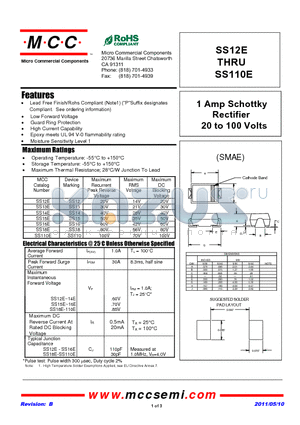 SS12E datasheet - 1 Amp Schottky Rectifier 20 to 100 Volts