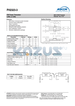 PH2323-3 datasheet - CW Power Transistor 3.5W, 2.3 GHz