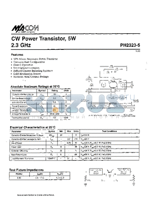 PH2323-5 datasheet - CW Power Transistor, 5W ,2.3 GHz