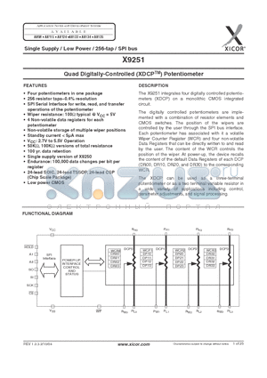 X9251UV24I-2.7 datasheet - Quad Digitally-Controlled (XDCP) Potentiometer