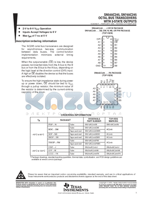 SN54AC245 datasheet - OCTAL BUS TRANSCEIVERS WITH 3-STATE OUTPUTS