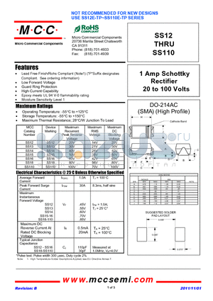 SS12_11 datasheet - 1 Amp Schottky Rectifier 20 to 100 Volts