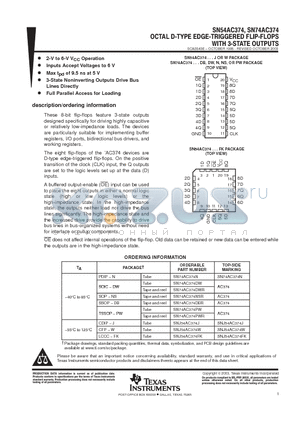SN54AC374 datasheet - OCTAL D TYPE EDGE TRIGGERED FLIP FLOPS WITH 3 STATE OUTPUTS