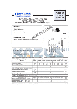 RS105M datasheet - SINGLE-PHASE GLASS PASSIVATED SILICON BRIDGE RECTIFIER VOLTAGE RANGE 50 to 1000 Volts CURRENT 1.0 Ampere