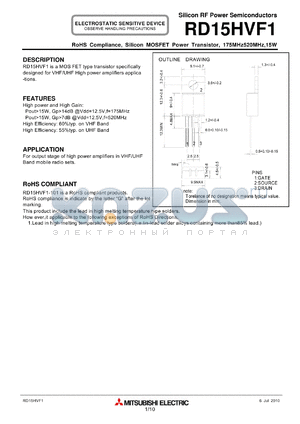 RD15HVF1 datasheet - Silicon MOSFET Power Transistor, 175MHz520MHz,15W