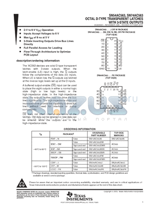 SN54AC563 datasheet - OCTAL D-TYPE TRANSPARENT LATCHES WITH 3-STATE OUTPUTS