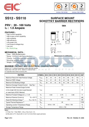 SS13 datasheet - SURFACE MOUNT SCHOTTKY BARRIER RECTIFIERS