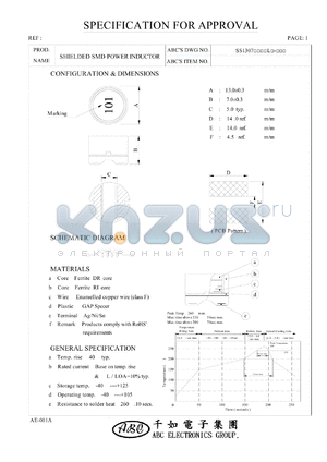 SS1307102ML datasheet - SHIELDED SMD POWER INDUCTOR