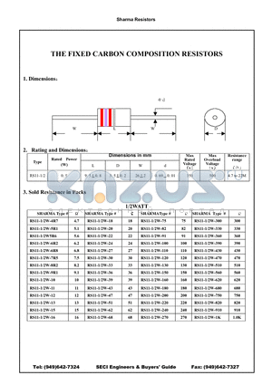 RS11-1/2W-1M3 datasheet - THE FIXED CARBON COMPOSITION RESISTORS