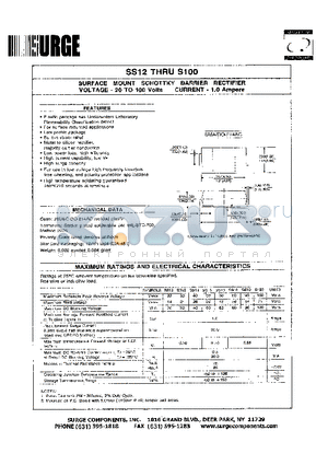 SS14 datasheet - SURFACE MOUNT SCHOTTKY BARRIER RECTIFIER VOLTAGE - 20 to 100 Volts CURRENT - 1.0 Ampere