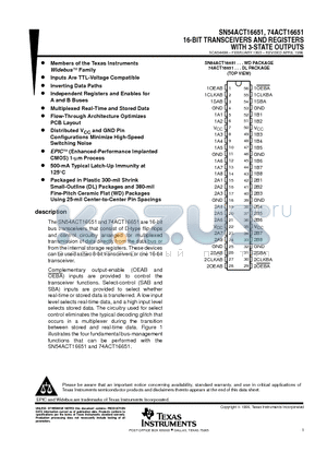 SN54ACT16651_06 datasheet - 16-BIT TRANSCEIVERS AND REGISTERS WITH 3-STATE OUTPUTS