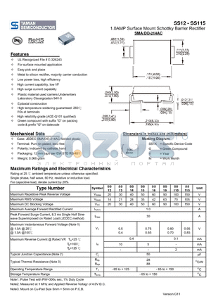 SS14 datasheet - 1.0AMP Surface Mount Schottky Barrier Rectifier